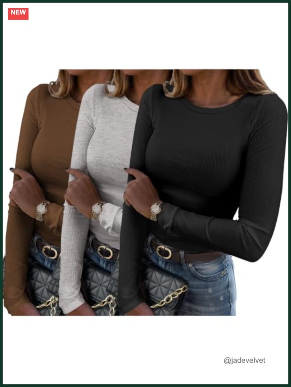 Ribbed Long Sleeve Slim Fit Crewneck Top Stretch Basic Tee